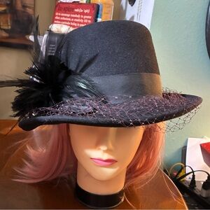 Geo. W. Bollman & Co.  black doeskin felt wool hat w/purple netting and feathers